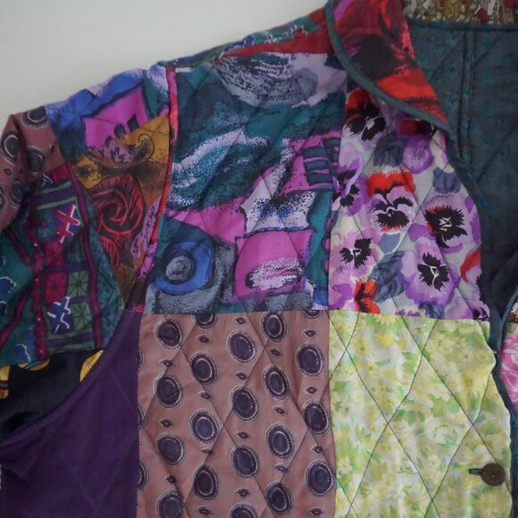 Vintage Multicolor Floral Patchwork Quilted Button Front Jacket Shacket M - Picture 9 of 11